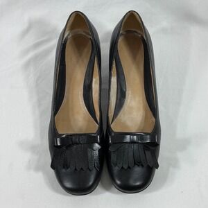 Naturalizer Dahlia Black Leather Kiltie Fringe Bow Block Heel Pumps Womens 9.5 M